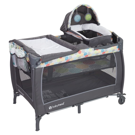 Baby Trend Lil Snooze Deluxe II Nursery Center Playard with Changer and Bassinet, Funfetti Grey