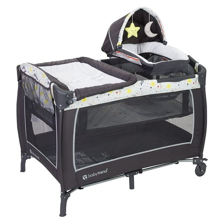 Baby Trend Lil Snooze Deluxe II Nursery Center Playard, Twinkle Twinkle Little Moon, White/Gray