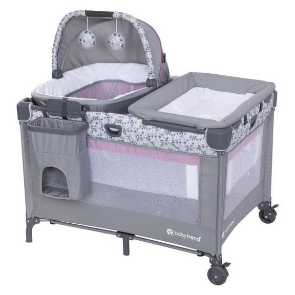 Baby Trend Nursery Den Playard With Rocking Cradle, Daisy Pink