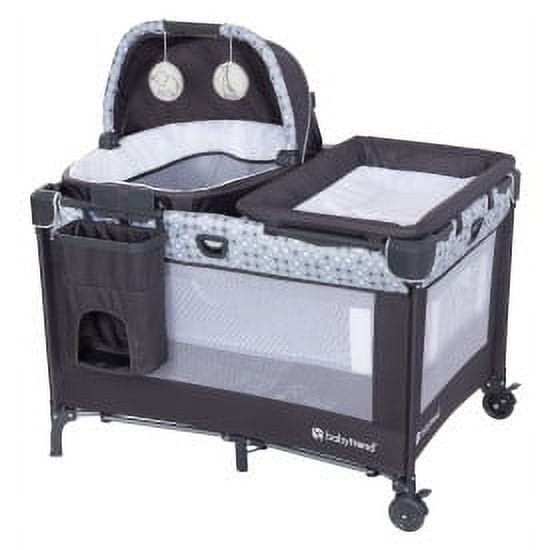 Baby Trend Nursery Den Playard with Rocking Snooze Pod and Flip-Over Changer, Pebble Stone Grey