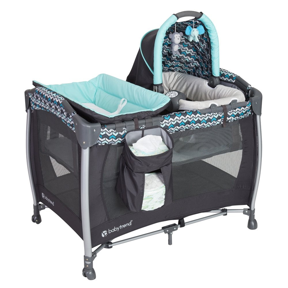 Baby Trend Resort Elite Nursery Center Playard with Bassinet and Travel Bag, Laguna Blue
