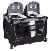Baby Trend Retreat Twins Nursery Center, Quarry - Twin Playard with 2 Bassinets, Changing Table, and Music Center