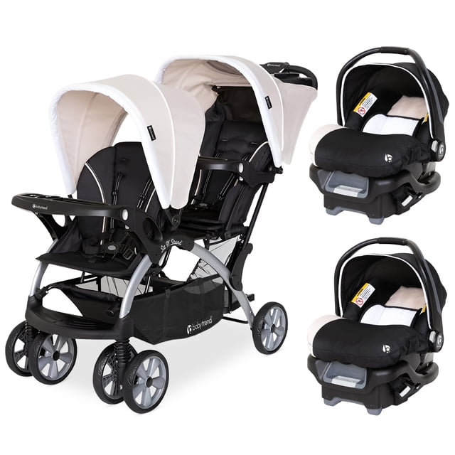 Baby Trend Double Stroller w/ Infant Car Seats, Sit N' Stand & Ally 35, Khaki, Combo