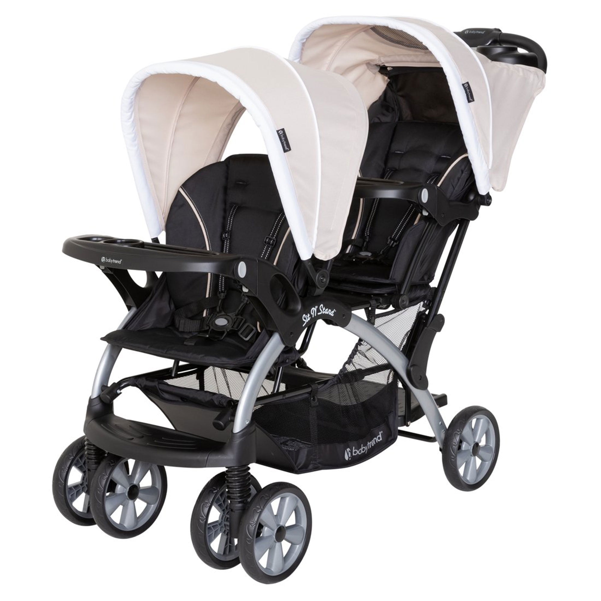 Baby Trend Sit N' Stand Easy Fold Travel Toddler  Baby Double Stroller, Khaki