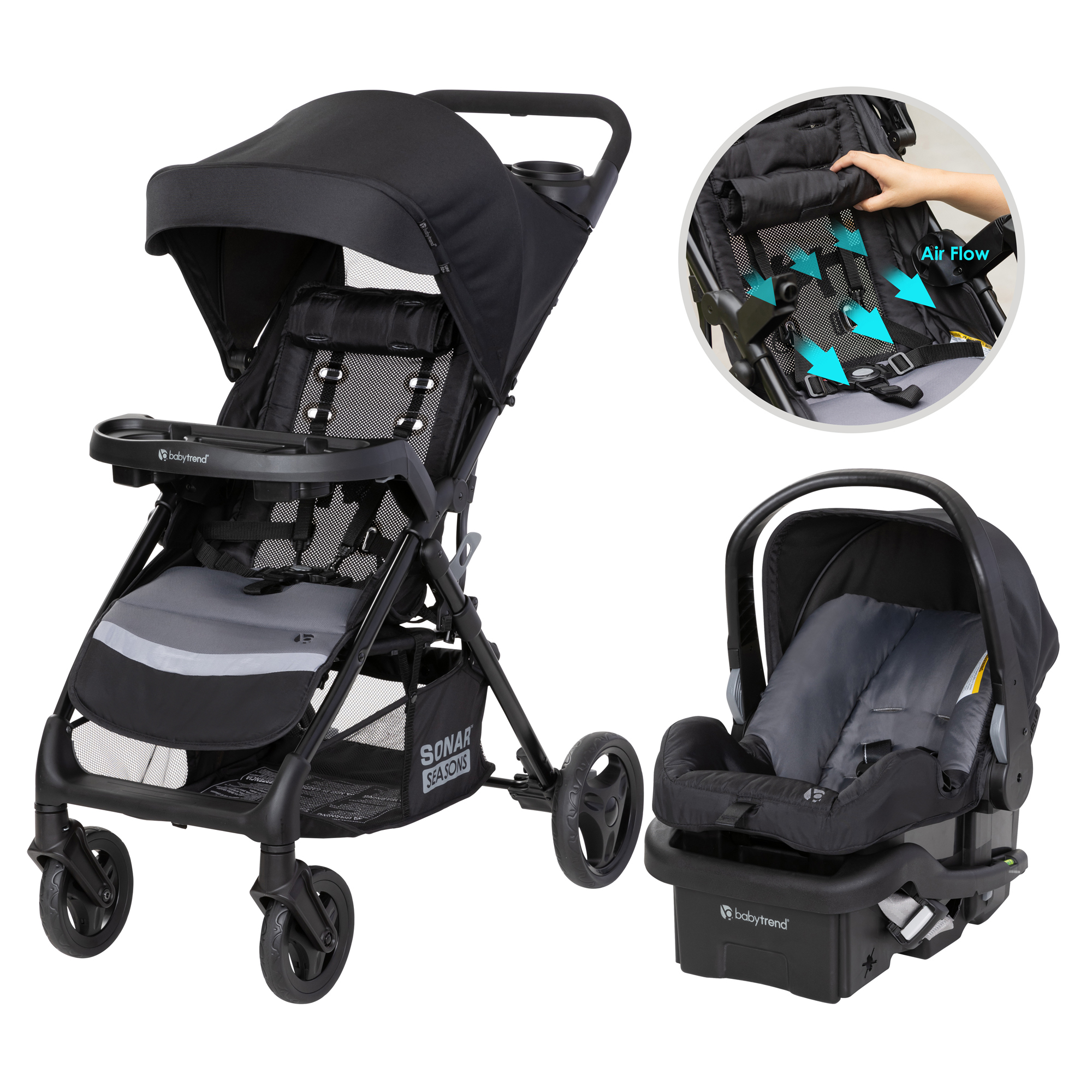 Baby Trend Sonar Seasons Travel System with EZ-Lift™ 35 Infant Car Seat - Journey Black - Black - image 1 of 20