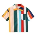 thumbnail image 1 of Baby Trendy Outfit Toddler Boys Girls Summer Short Sleeve Striped Prints Casual Tops with Pocket Kids Clothes, 1 of 9