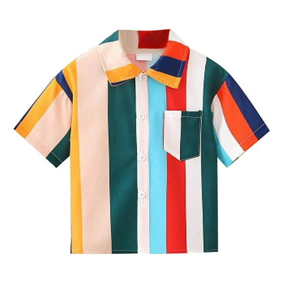 Baby Trendy Outfit Toddler Boys Girls Summer Short Sleeve Striped Prints Casual Tops with Pocket Kids Clothes