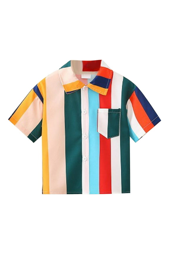 Baby Trendy Outfit Toddler Boys Girls Summer Short Sleeve Striped Prints Casual Tops with Pocket Kids Clothes