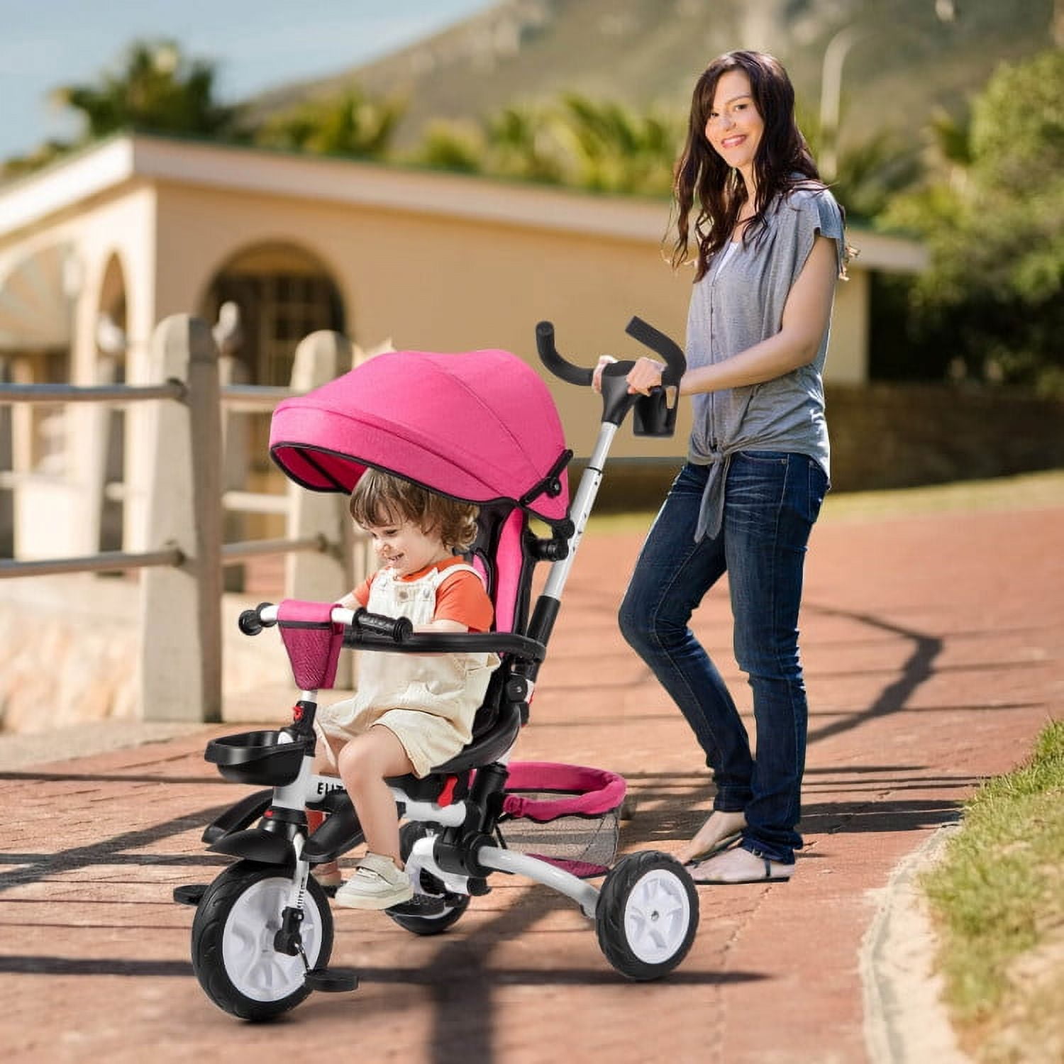 Baby Trike 7 in 1 Folding Toddler Bike Kids Stroller Tricycle
