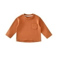 thumbnail image 1 of Baby Girls Fashion Tops with Pocket Coffee Long Sleeve Tshirts Girls Casual Crewneck Basic Tees Fall Clothes Girl T-Shirts Size 9-12 Months, 1 of 3