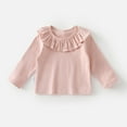thumbnail image 1 of Baby Tshirts for Girls with Ruffles Pink Long Sleeve T-Shirt Girls Basic Crewneck Tops Fall Clothes Girls Outfit 9-12 Months, 1 of 3