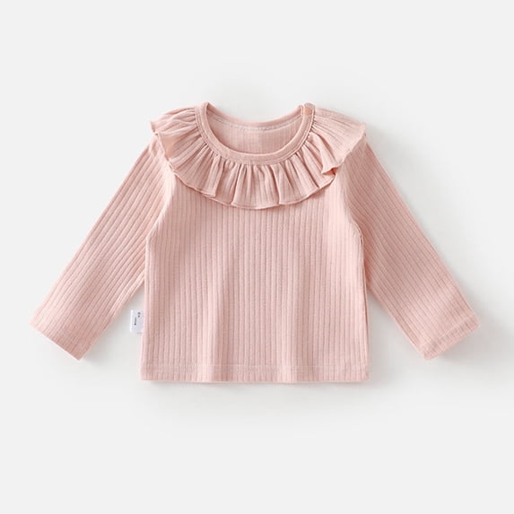 Baby Tshirts for Girls with Ruffles Pink Long Sleeve T-Shirts Girls Crewneck Tees Fall Tops Girls Christmas Shirt 4-6 Months