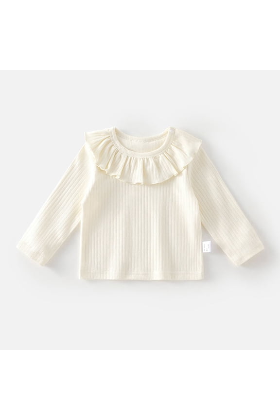 Baby Tshirts for Girls with Ruffles White Long Sleeve Tshirt Kids Crewneck Basic Tees Fall Clothes Girl Tops Size 4-6 Months