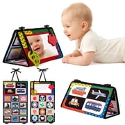 Baby Tummy Time Toys, Tummy Time Floor Mirror for Newborn, Black and White High Contrast Baby Toy with Crinkle Cloth Book, Sensory Toy for Infant 0-12 Months, Baby Shower Gifts for Boys Girl