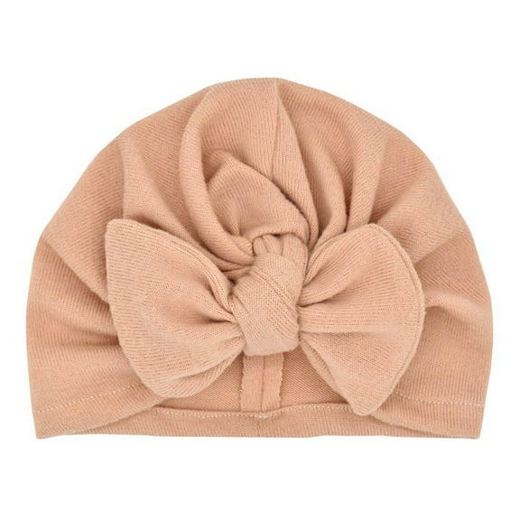 Baby Turban Hat, Fashion Casual Solid Color Bow Decor Elastic Soft Cozy Knitted Autumn Winter Head Warm Windproof Beabie Cap for Daily Wear (0-3 Years)