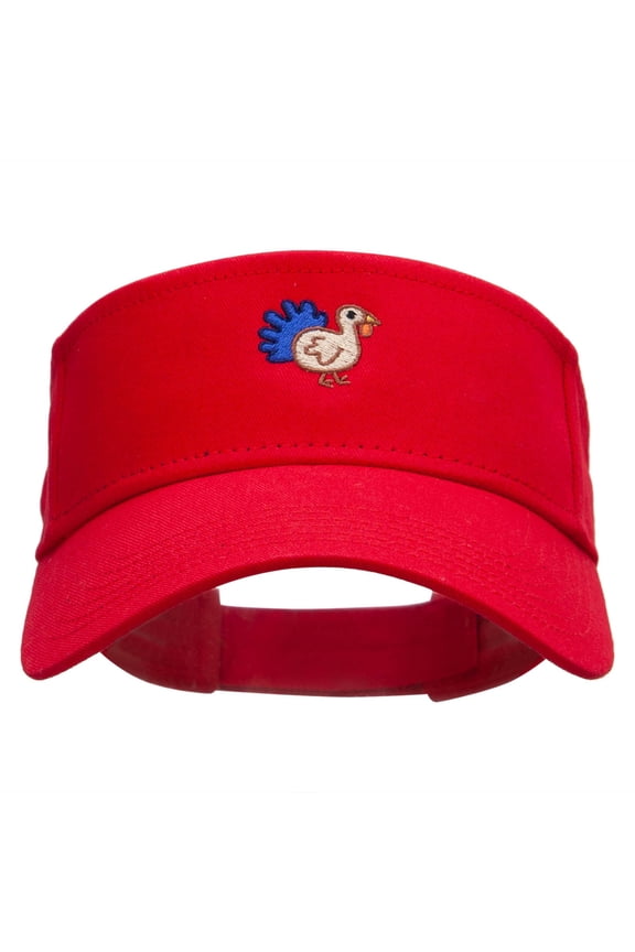 Baby Turkey Embroidered Cotton Twill Sun Visor - Red OSFM