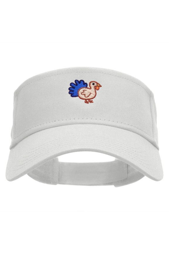 Baby Turkey Embroidered Cotton Twill Sun Visor - White OSFM
