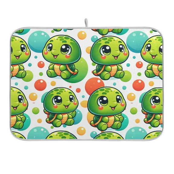 Baby Turtle and Ball Dish Drying Mat 16x18 Absorbent Microfiber Draining Rack Pad for Kitchen Counter Sink