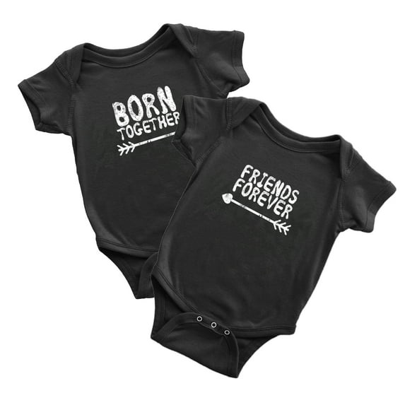 Baby Twins Bodysuit Outfit Born Together Friends Forever Cute Twins Baby Clothes (Black, 6-12M)
