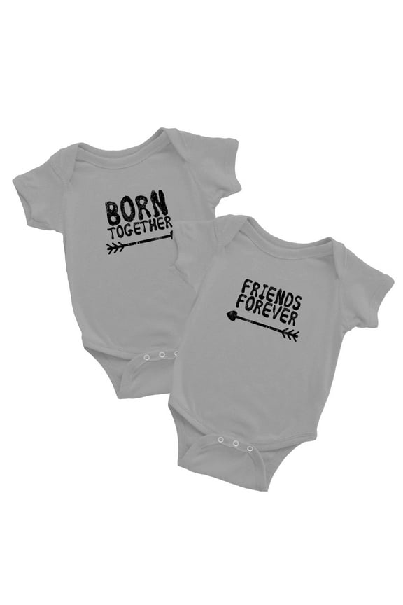 Baby Twins Bodysuit Outfit Born Together Friends Forever Cute Twins Baby Clothes (Gray, 0-3M)
