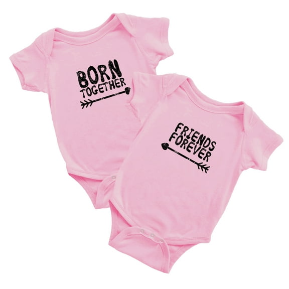 Baby Twins Bodysuit Outfit Born Together Friends Forever Cute Twins Baby Clothes (Pink, 6-12M)