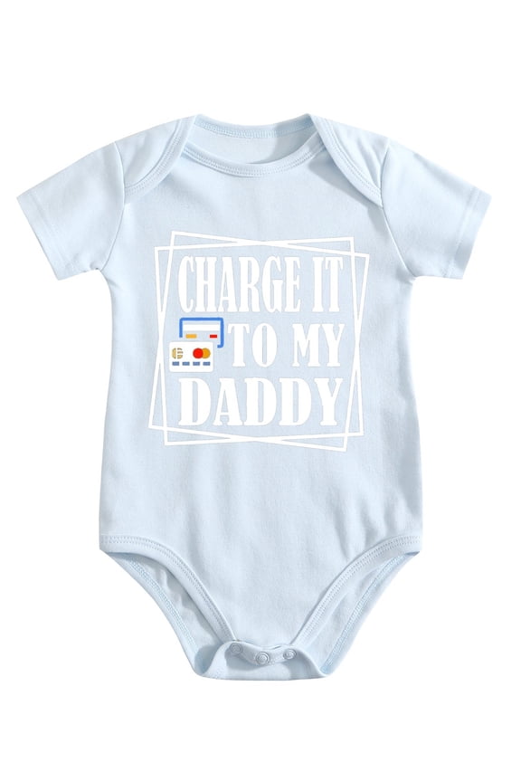 Cute Baby Twin Theme Bodysuit, Charge It To My Daddy Unisex Infant Romper (Single Piece) Baby Blue-style 9-12M