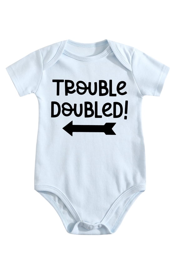 1-Piece Baby Bodysuit - Double Trouble Twin Theme Unisex Clothes, Cute Newborn Romper Baby Blue-style-1 6-9M