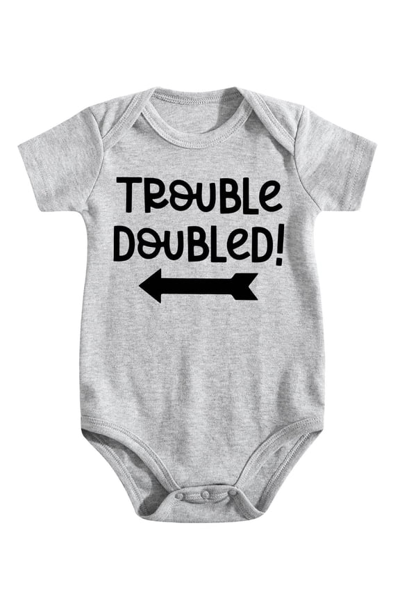 Baby Twins Bodysuits Double Trouble Newborn Baby Clothes Twin Boy Girl Outfits Infant Toddler Romper Light Gray-style-1 9-12M