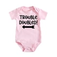 thumbnail image 1 of 1-Piece Baby Bodysuit - Double Trouble Twin Theme Unisex Clothes, Cute Newborn Romper Medium Pink-style-1 9-12M, 1 of 4