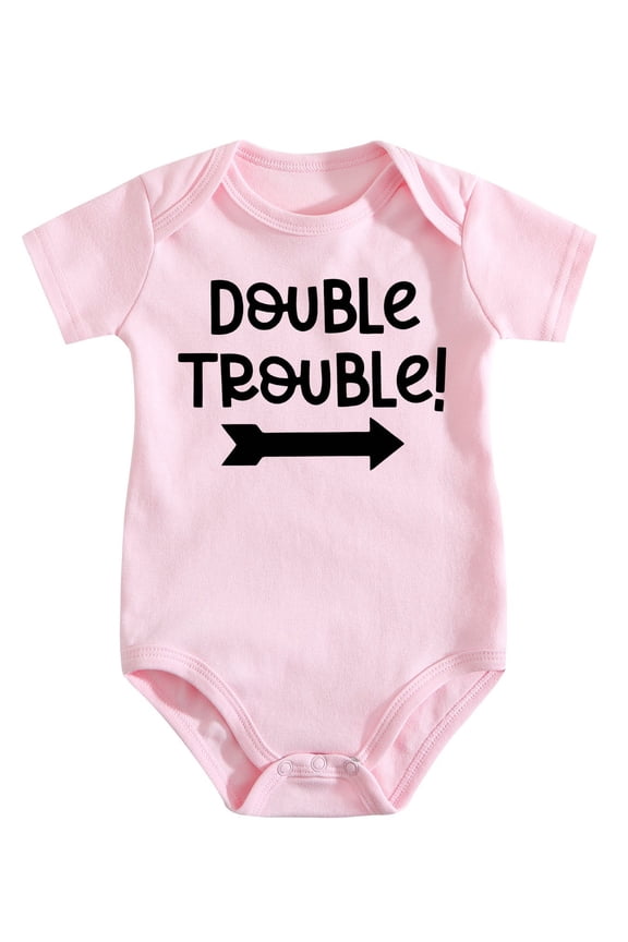 Baby Twins Bodysuits Double Trouble Newborn Baby Clothes Twin Boy Girl Outfits Infant Toddler Romper Medium Pink-style 6-9M