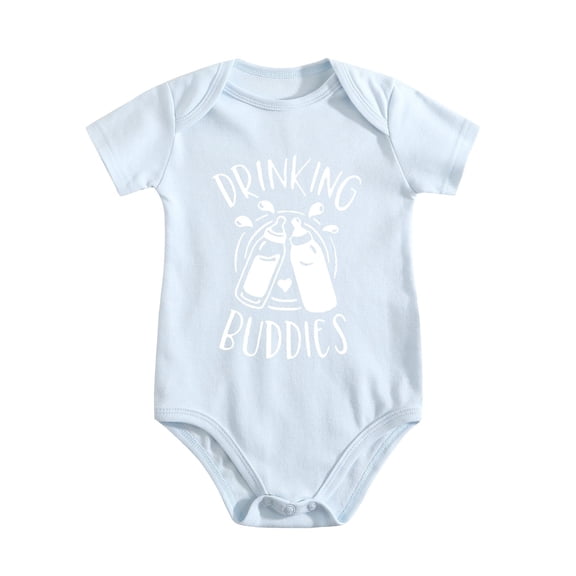 Baby Twins Bodysuits Drinking Buddies Baby Girl Romper Baby Boy Twin Outfit Hat Set Baby Blue-style 3-6M