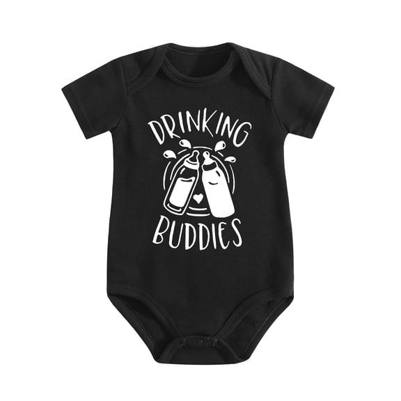 Drinking Buddies Baby Bodysuit, 1-Piece Short Sleeve Romper for Infant Boys or Girls Black-style 3-6M