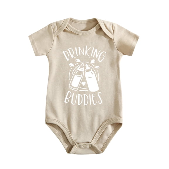 Baby Twins Bodysuits Drinking Buddies Baby Girl Romper Baby Boy Twin Outfit Hat Set Light Apricot-style 3-6M