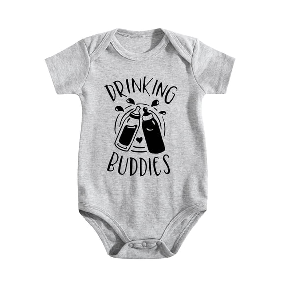 Drinking Buddies Baby Bodysuit, 1-Piece Short Sleeve Romper for Infant Boys or Girls Light Gray-style-1 3-6M