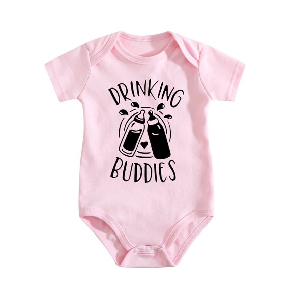 Baby Twins Bodysuits Drinking Buddies Baby Girl Romper Baby Boy Twin Outfit Hat Set Medium Pink-style-1 3-6M