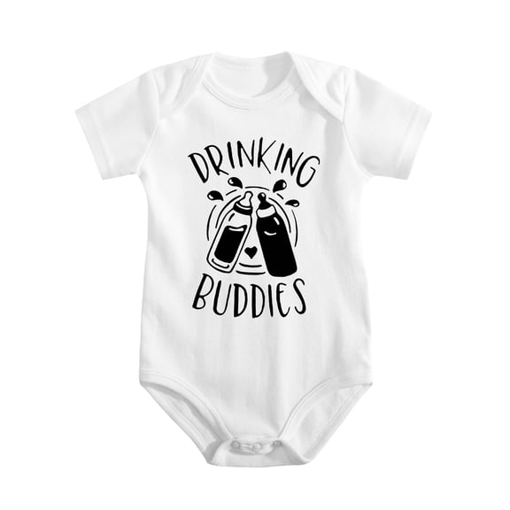 Baby Twins Bodysuits Drinking Buddies Baby Girl Romper Baby Boy Twin Outfit Hat Set White-style-1 3-6M