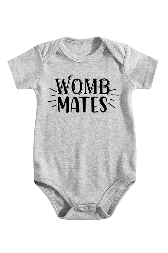 Baby Twins Bodysuits Womb Mates Newborn Baby Clothes Cute Toddler Outfits Infant Twin Unisex Romper Light Gray-style-1 9-12M