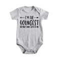 thumbnail image 1 of 1-Piece Baby Bodysuit - Youngest Oldest Twin Theme, Cute Unisex Newborn One-Piece Outfit Light Gray-style 0-3M, 1 of 5
