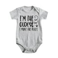 thumbnail image 1 of 1-Piece Baby Bodysuit - Youngest Oldest Twin Theme, Cute Unisex Newborn One-Piece Outfit Light Gray-style-1 9-12M, 1 of 5