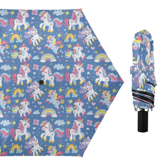 Baby Unicorns Heart Rainbow Compact Sun Umbrella Windproof Travel Umbrellas for Rain Strong Portable UV Protection