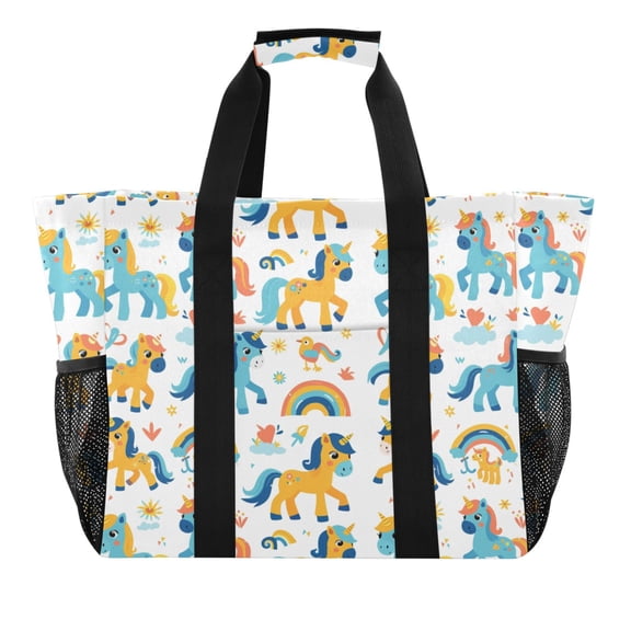 Baby Unicorns and Brid Reusable Grocery Bags with Handle Side Pocket Waterproof Shopping Portable Tote
