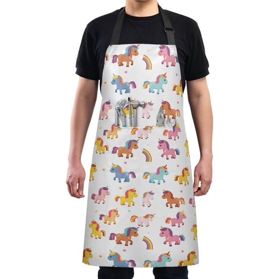 Baby Unicorns and Heart Kitchen Apron with 2 Pockets Adjustable waterproof Cooking Aprons for Women Men Chef