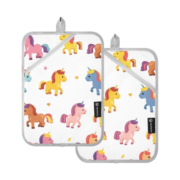 Baby Unicorns and Heart Oven Mitts 2 Pcs Pot Holders Sets Heat Resistant for Kitchen Cooking Baking 7"x9.8"
