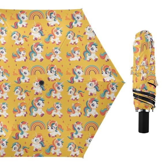 Baby Unicorns with Rainbow Compact Sun Umbrella Windproof Travel Umbrellas for Rain Strong Portable UV Protection