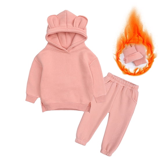 Baby Unisex Cotton Solid Hoodies Set, Toddler Sweatshirt Kids Cute Ear Hoody Tops Pullover Fall Winter Clothes,Color:Pink,Size:1-2 Years