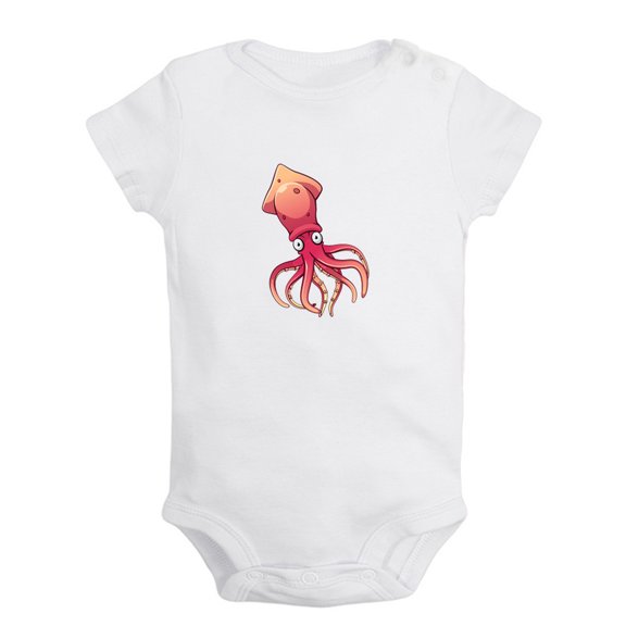 Baby Unisex Cute Rompers Newborn Baby Bodysuits Infant Jumpsuits Kids Cotton Animal Squid Graphic One-Piece Outfits