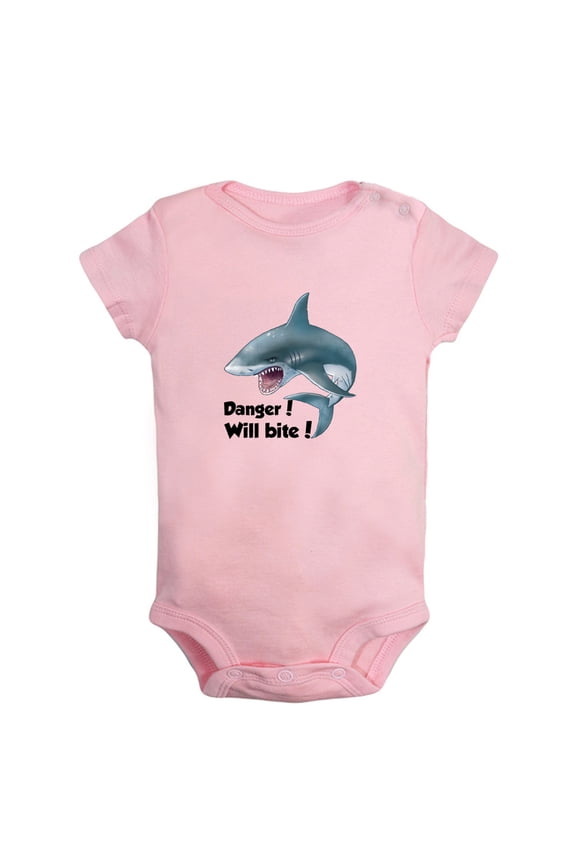 Baby Unisex Danger Will Bite Funny Rompers Newborn Baby Bodysuits Infant Jumpsuits Kids Cotton Animal Shark Graphic One-Piece Outfits