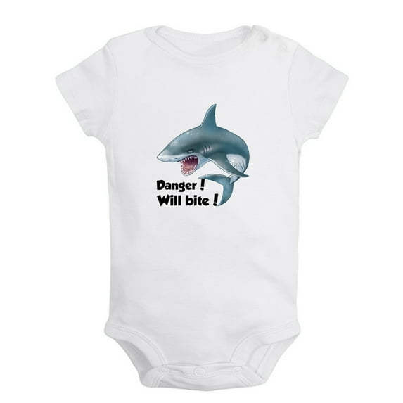 Baby Unisex Danger Will Bite Funny Rompers Newborn Baby Bodysuits Infant Jumpsuits Kids Cotton Animal Shark Graphic One-Piece Outfits