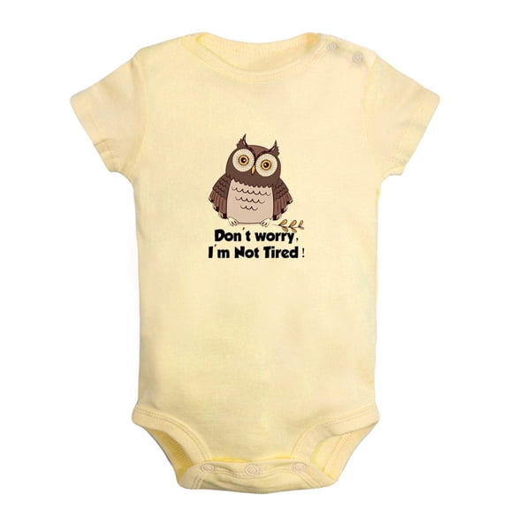 Baby Unisex Don't Worry I'm Not Tired Baby Funny Rompers Newborn Baby Bodysuits Infant Jumpsuits Kids Cotton Animal Owl Graphic One-Piece Outfits