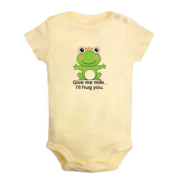 Baby Unisex Give Me Milk I'll Hug You Funny Rompers Newborn Baby Bodysuits Infant Jumpsuits Kids Cotton Animal Frog Graphic One-Piece Outfits